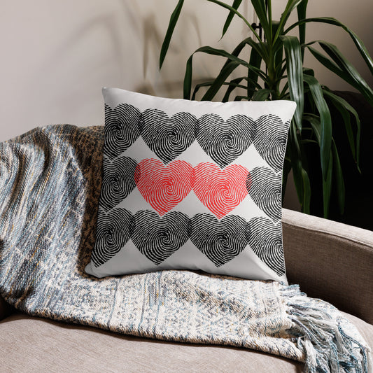 Finger Printed Heart Pillow, Thumb Print Pillow, Red Black Pillow, Black Red Heart Pillow, Sweetheart Pillow, Premium Design Pillow.