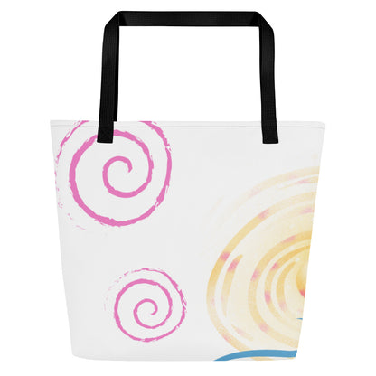 All-Over Colorful Spiral Print Large Tote Bag