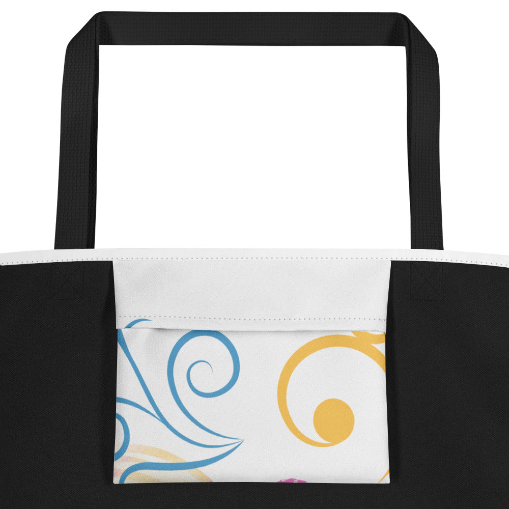 All-Over Colorful Spiral Print Large Tote Bag