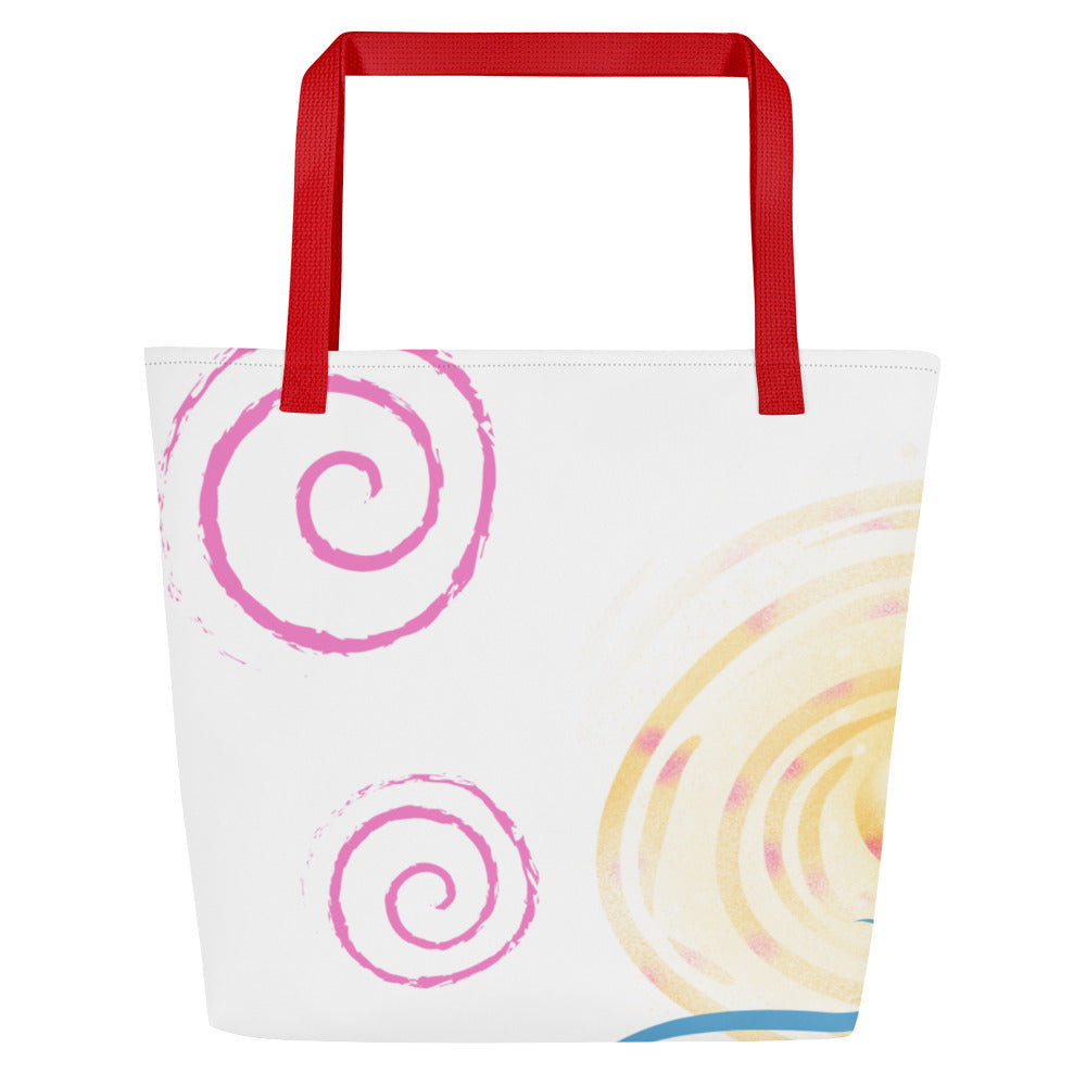 All-Over Colorful Spiral Print Large Tote Bag