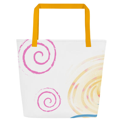 All-Over Colorful Spiral Print Large Tote Bag