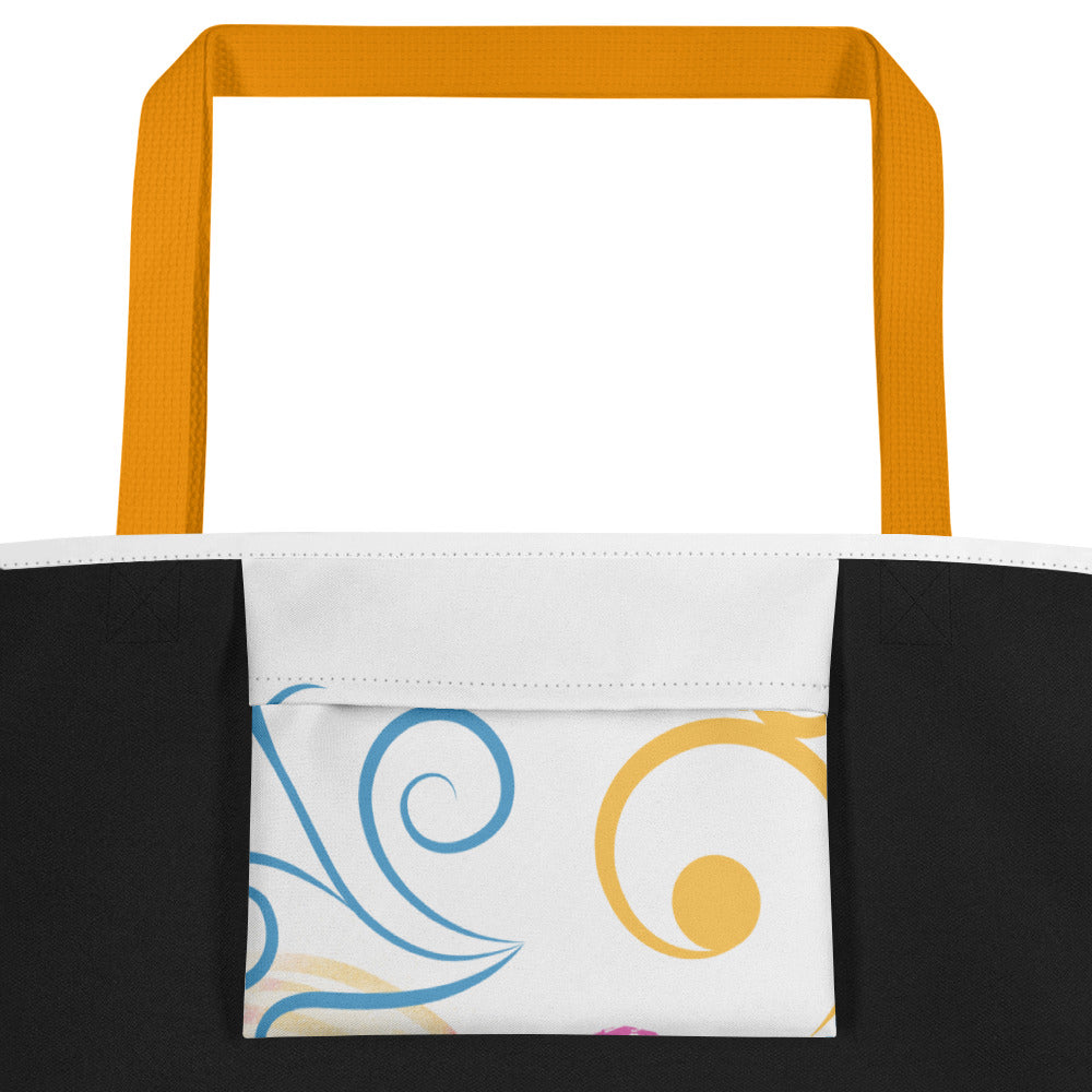 All-Over Colorful Spiral Print Large Tote Bag