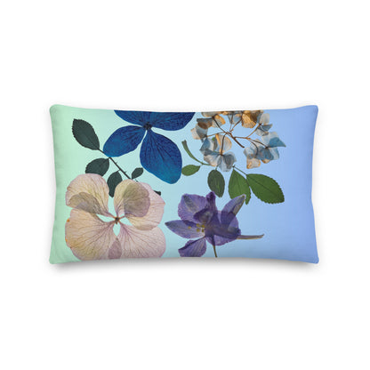 Decorated Floral Pillow, Light Blue Floral Pillow, Cottagecore Wildflower Pillow, Premium Accent Pillows, Wild Flower Designed Pillow.