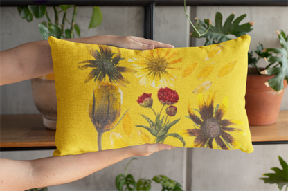 Yellow Wildflower Pillow, Decorated Flower Pillow, Cottagecore Flower Throw Pillow, Wildflower Accent Throw Pillow, Floral Decorated Pillow.