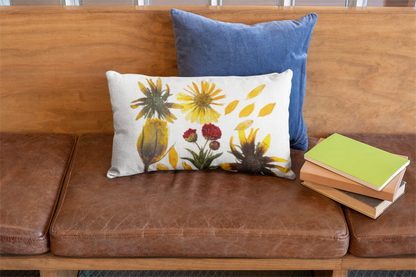 Yellow Wildflower Pillow, Decorated Flower Pillow, Cottagecore Flower Throw Pillow, Wildflower Accent Throw Pillow, Floral Decorated Pillow.