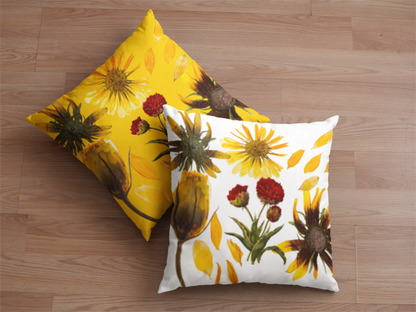 Yellow Wildflower Pillow, Decorated Flower Pillow, Cottagecore Flower Throw Pillow, Wildflower Accent Throw Pillow, Floral Decorated Pillow.