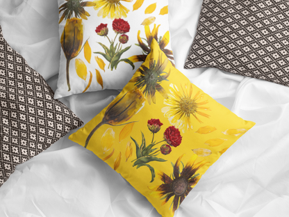 Yellow Wildflower Pillow, Decorated Flower Pillow, Cottagecore Flower Throw Pillow, Wildflower Accent Throw Pillow, Floral Decorated Pillow.