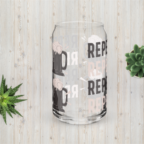 Can-shaped glass with fun graphic