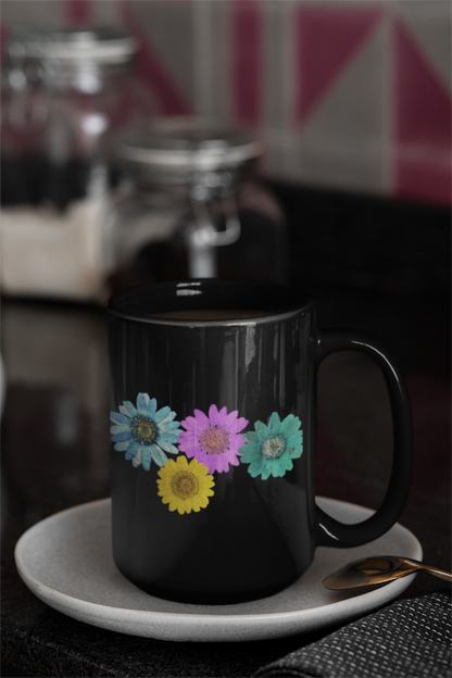 Black Colorful Daisy Mug