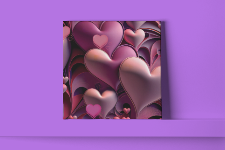 Valentine Heart Pic, Sweetheart Wall Canvas, Puffy Hearts Canvas, Romantic Valentine Picture, Purple Pink Heart Wall Canvas, 3D Heart Canvas