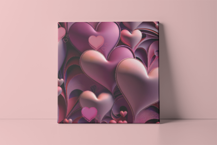 Valentine Heart Pic, Sweetheart Wall Canvas, Puffy Hearts Canvas, Romantic Valentine Picture, Purple Pink Heart Wall Canvas, 3D Heart Canvas