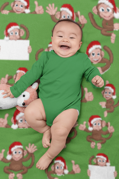 Soft Fleece Baby Christmas Blanket, Christmas Monkey Blanket, Monkey Fleece Baby Blanket, Baby Holiday Swaddle Blanket, Monkey Crib Blanket, Baby Shower Monkey Blanket