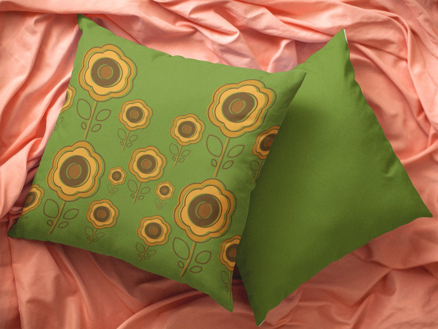 Decorated Sunflower Pillow, Decorated Floral Pillow, Green Sunflower Pillow, Floral Decorated Pillow, Polyester Sunflower Pillow,