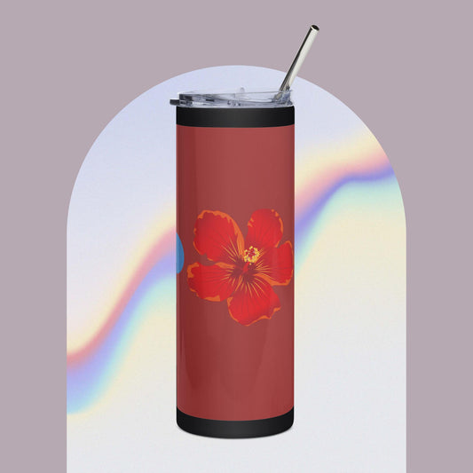 Stainless Steel Tumbler With Flower Design, Insulated Car Tumbler, Reusable Cup With Metal Straw